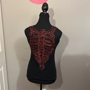 Women’s black tank top with skeleton detail on back
